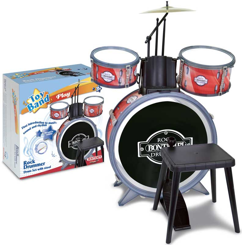 Wholesalers of Bontempi Drum Set 4 Pcs With Stool - Black Bass Drum 385mm toys