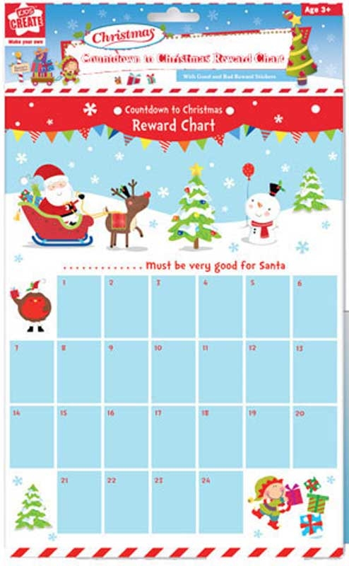 Santa's Countdown to Christmas Reward Chart with Happy & Sad Santa Stickers 