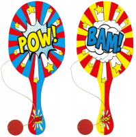 Wholesalers of Paddle Bat And Ball Comic Wooden 22cm 3 Assorted toys image 2